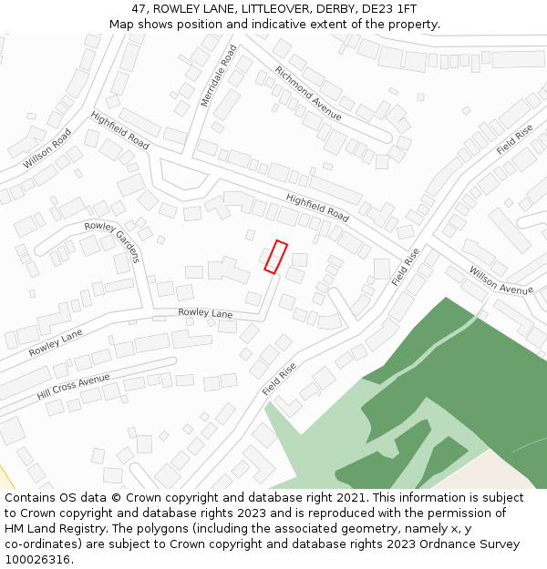 47, ROWLEY LANE, LITTLEOVER, DERBY, DE23 1FT: Location map and indicative extent of plot