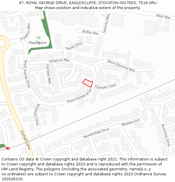 47, ROYAL GEORGE DRIVE, EAGLESCLIFFE, STOCKTON-ON-TEES, TS16 0RU: Location map and indicative extent of plot