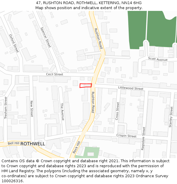 47, RUSHTON ROAD, ROTHWELL, KETTERING, NN14 6HG: Location map and indicative extent of plot