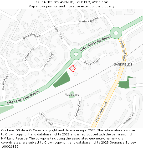 47, SAINTE FOY AVENUE, LICHFIELD, WS13 6QP: Location map and indicative extent of plot