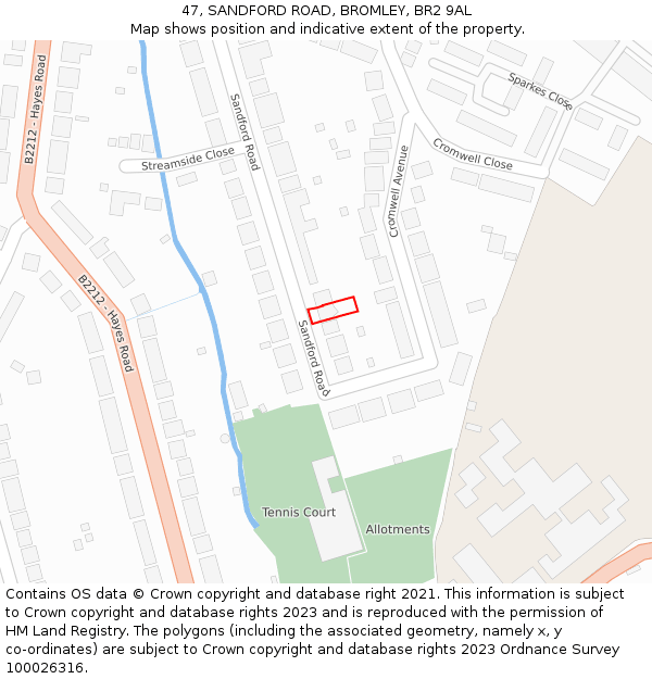 47, SANDFORD ROAD, BROMLEY, BR2 9AL: Location map and indicative extent of plot