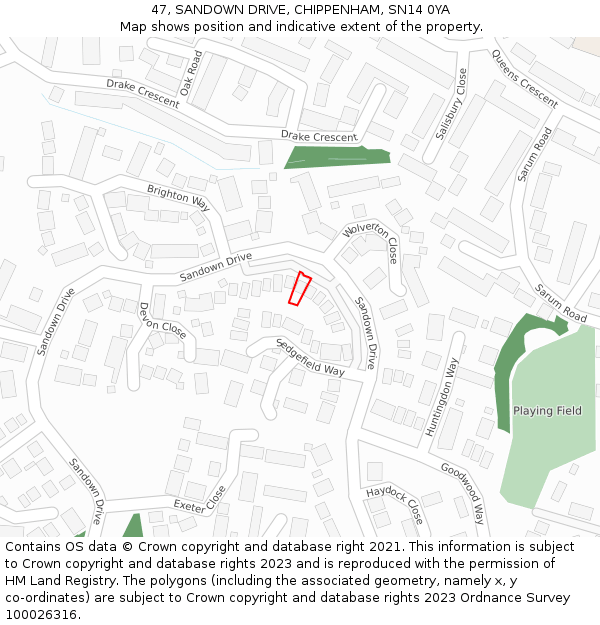 47, SANDOWN DRIVE, CHIPPENHAM, SN14 0YA: Location map and indicative extent of plot