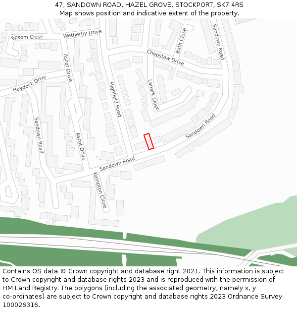 47, SANDOWN ROAD, HAZEL GROVE, STOCKPORT, SK7 4RS: Location map and indicative extent of plot