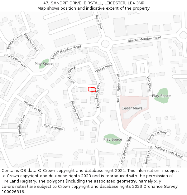 47, SANDPIT DRIVE, BIRSTALL, LEICESTER, LE4 3NP: Location map and indicative extent of plot