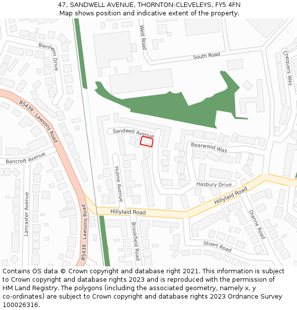 47, SANDWELL AVENUE, THORNTON-CLEVELEYS, FY5 4FN: Location map and indicative extent of plot
