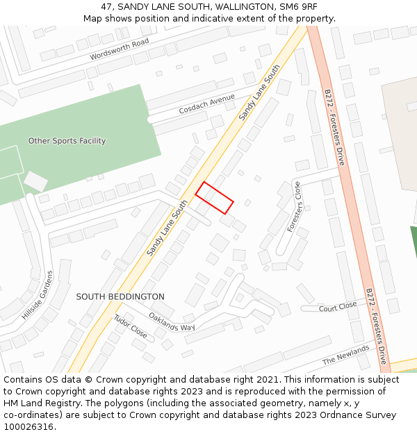 47, SANDY LANE SOUTH, WALLINGTON, SM6 9RF: Location map and indicative extent of plot