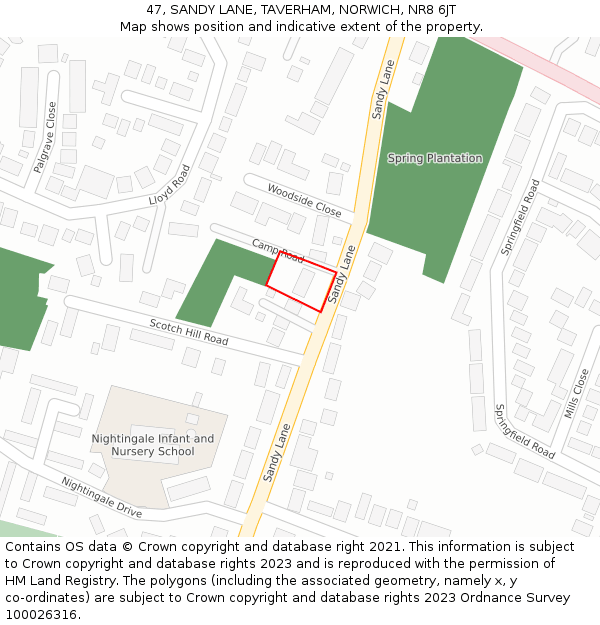 47, SANDY LANE, TAVERHAM, NORWICH, NR8 6JT: Location map and indicative extent of plot