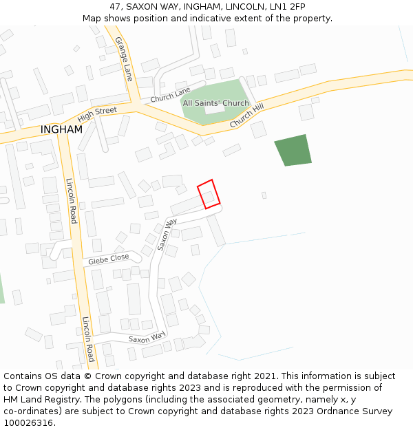 47, SAXON WAY, INGHAM, LINCOLN, LN1 2FP: Location map and indicative extent of plot