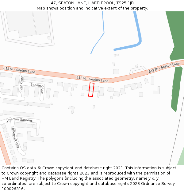 47, SEATON LANE, HARTLEPOOL, TS25 1JB: Location map and indicative extent of plot