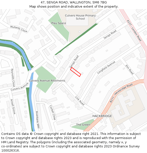 47, SENGA ROAD, WALLINGTON, SM6 7BG: Location map and indicative extent of plot