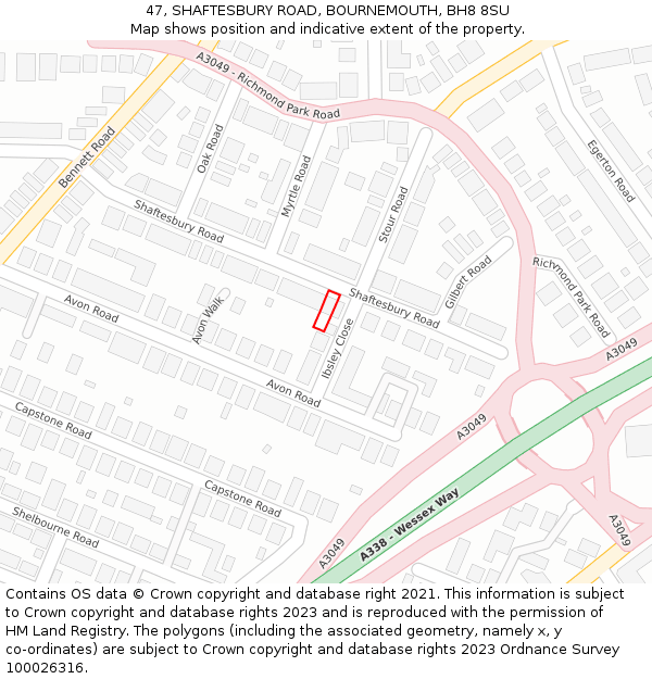 47, SHAFTESBURY ROAD, BOURNEMOUTH, BH8 8SU: Location map and indicative extent of plot