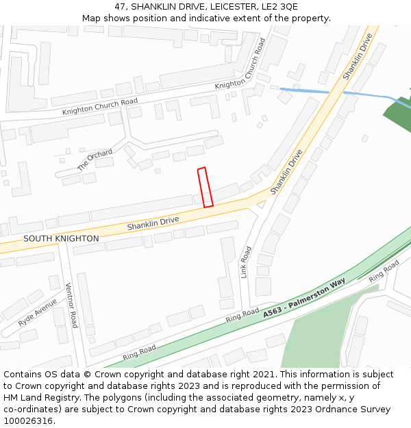 47, SHANKLIN DRIVE, LEICESTER, LE2 3QE: Location map and indicative extent of plot