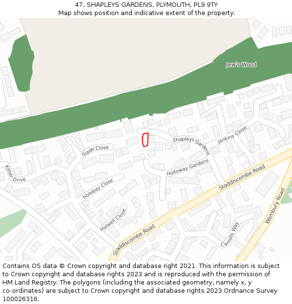 47, SHAPLEYS GARDENS, PLYMOUTH, PL9 9TY: Location map and indicative extent of plot