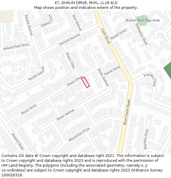 47, SHAUN DRIVE, RHYL, LL18 4LG: Location map and indicative extent of plot