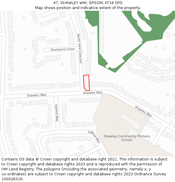 47, SHAWLEY WAY, EPSOM, KT18 5PD: Location map and indicative extent of plot