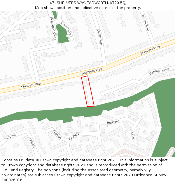 47, SHELVERS WAY, TADWORTH, KT20 5QJ: Location map and indicative extent of plot