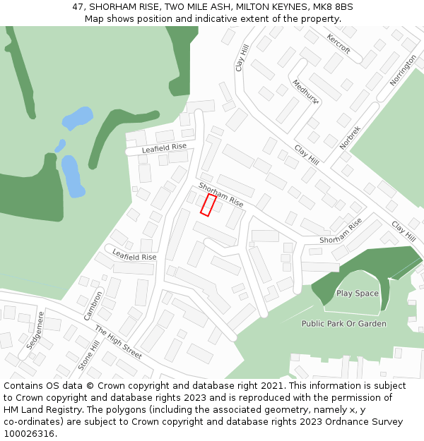 47, SHORHAM RISE, TWO MILE ASH, MILTON KEYNES, MK8 8BS: Location map and indicative extent of plot