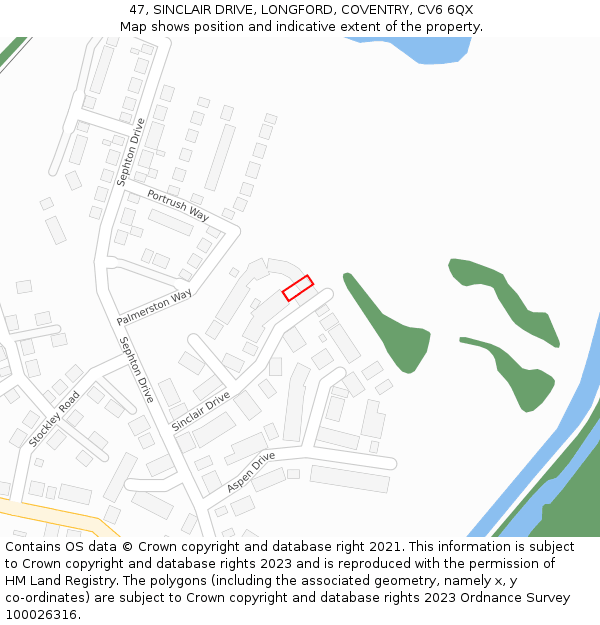 47, SINCLAIR DRIVE, LONGFORD, COVENTRY, CV6 6QX: Location map and indicative extent of plot