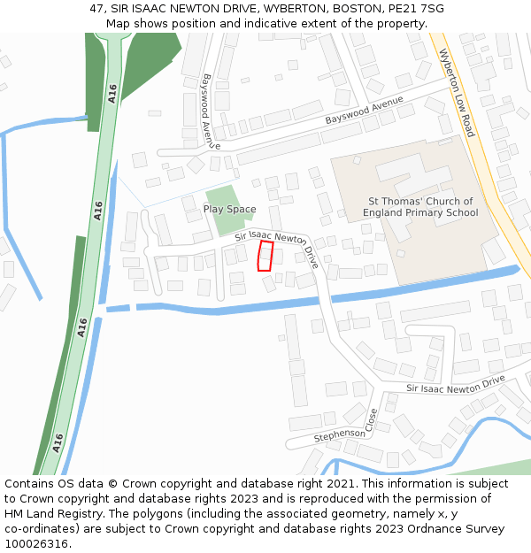47, SIR ISAAC NEWTON DRIVE, WYBERTON, BOSTON, PE21 7SG: Location map and indicative extent of plot