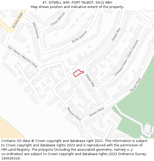 47, SITWELL WAY, PORT TALBOT, SA12 6BH: Location map and indicative extent of plot