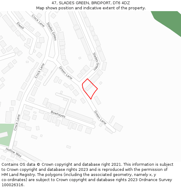 47, SLADES GREEN, BRIDPORT, DT6 4DZ: Location map and indicative extent of plot