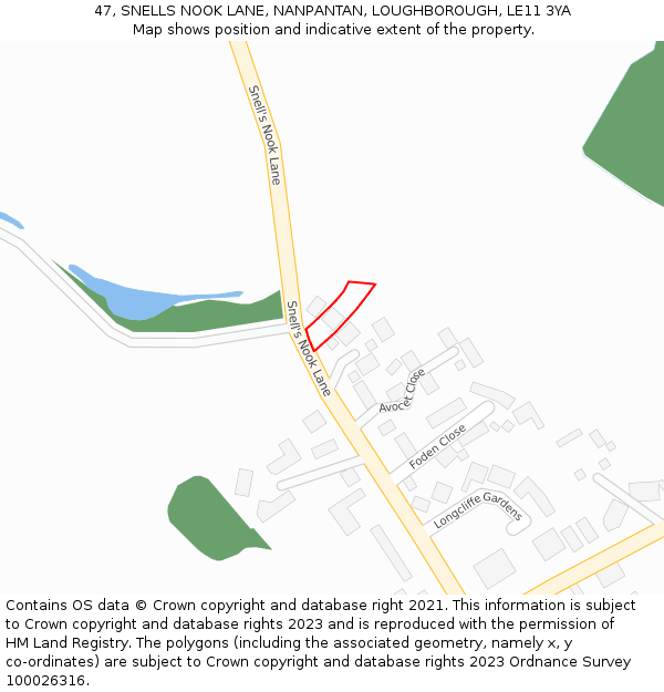 47, SNELLS NOOK LANE, NANPANTAN, LOUGHBOROUGH, LE11 3YA: Location map and indicative extent of plot