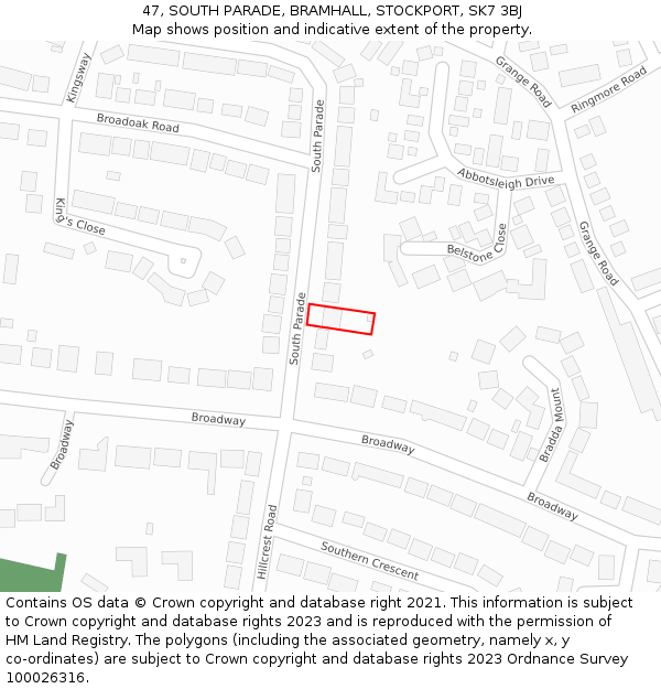 47, SOUTH PARADE, BRAMHALL, STOCKPORT, SK7 3BJ: Location map and indicative extent of plot