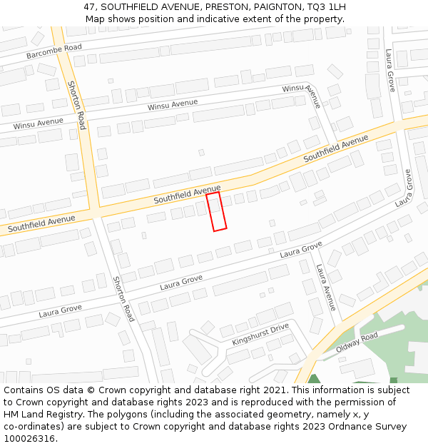 47, SOUTHFIELD AVENUE, PRESTON, PAIGNTON, TQ3 1LH: Location map and indicative extent of plot