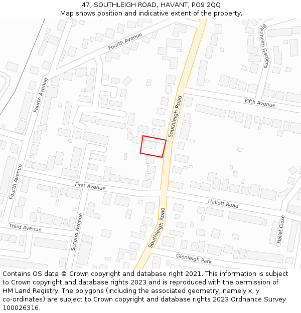 47, SOUTHLEIGH ROAD, HAVANT, PO9 2QQ: Location map and indicative extent of plot