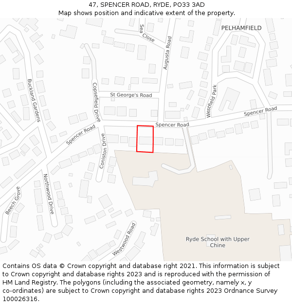 47, SPENCER ROAD, RYDE, PO33 3AD: Location map and indicative extent of plot