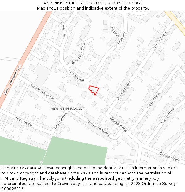 47, SPINNEY HILL, MELBOURNE, DERBY, DE73 8GT: Location map and indicative extent of plot