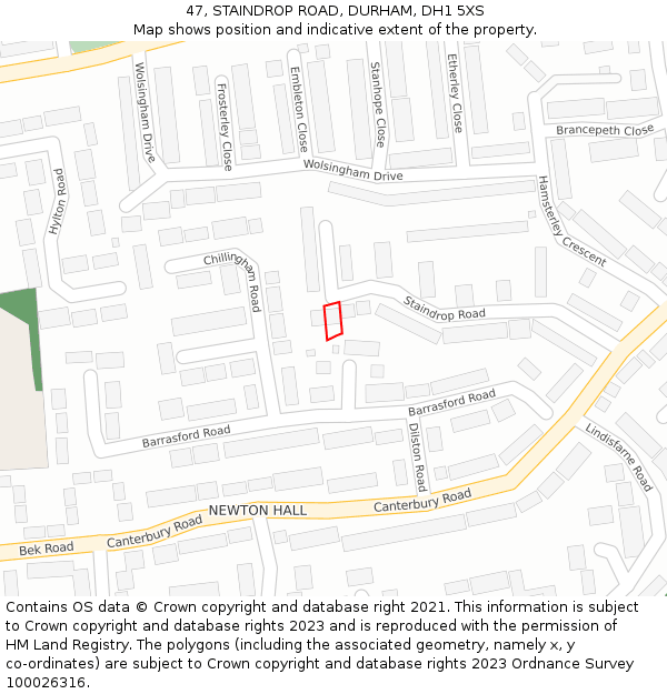 47, STAINDROP ROAD, DURHAM, DH1 5XS: Location map and indicative extent of plot