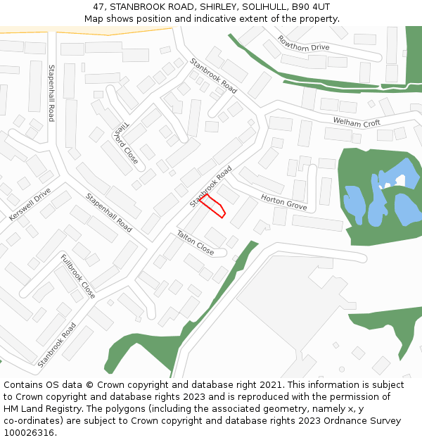 47, STANBROOK ROAD, SHIRLEY, SOLIHULL, B90 4UT: Location map and indicative extent of plot