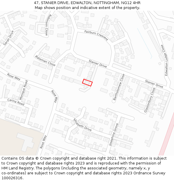 47, STANIER DRIVE, EDWALTON, NOTTINGHAM, NG12 4HR: Location map and indicative extent of plot