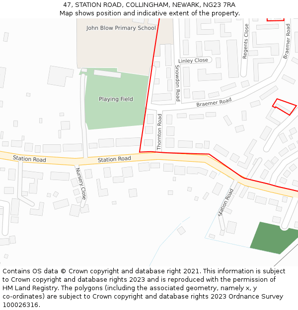 47, STATION ROAD, COLLINGHAM, NEWARK, NG23 7RA: Location map and indicative extent of plot