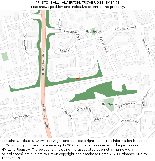 47, STOKEHILL, HILPERTON, TROWBRIDGE, BA14 7TJ: Location map and indicative extent of plot