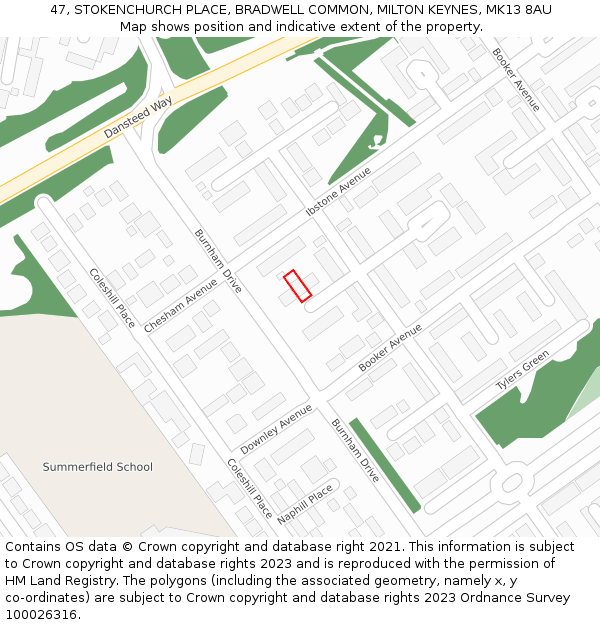 47, STOKENCHURCH PLACE, BRADWELL COMMON, MILTON KEYNES, MK13 8AU: Location map and indicative extent of plot