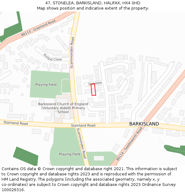 47, STONELEA, BARKISLAND, HALIFAX, HX4 0HD: Location map and indicative extent of plot