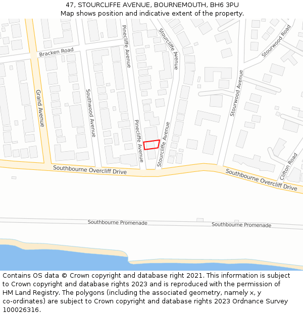 47, STOURCLIFFE AVENUE, BOURNEMOUTH, BH6 3PU: Location map and indicative extent of plot