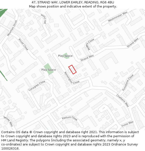 47, STRAND WAY, LOWER EARLEY, READING, RG6 4BU: Location map and indicative extent of plot