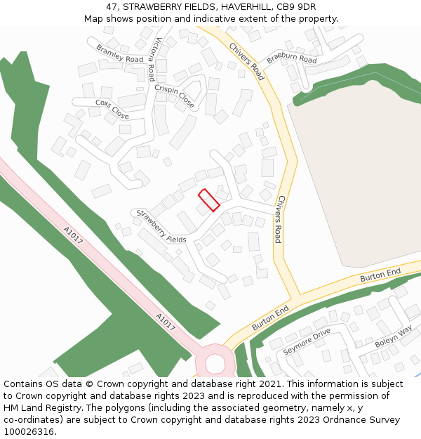 47, STRAWBERRY FIELDS, HAVERHILL, CB9 9DR: Location map and indicative extent of plot