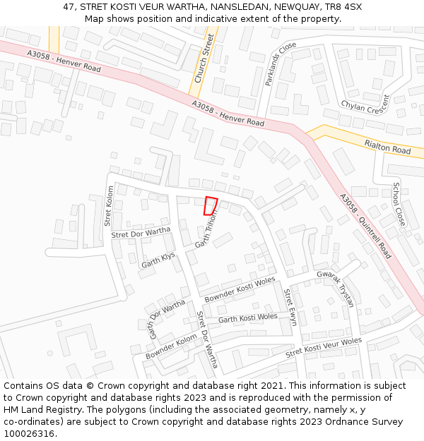 47, STRET KOSTI VEUR WARTHA, NANSLEDAN, NEWQUAY, TR8 4SX: Location map and indicative extent of plot