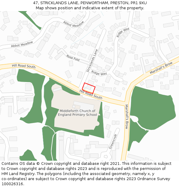 47, STRICKLANDS LANE, PENWORTHAM, PRESTON, PR1 9XU: Location map and indicative extent of plot