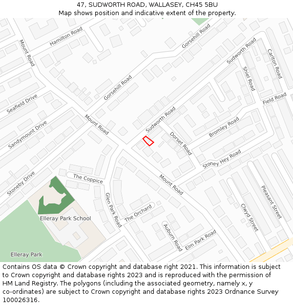 47, SUDWORTH ROAD, WALLASEY, CH45 5BU: Location map and indicative extent of plot