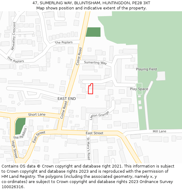 47, SUMERLING WAY, BLUNTISHAM, HUNTINGDON, PE28 3XT: Location map and indicative extent of plot