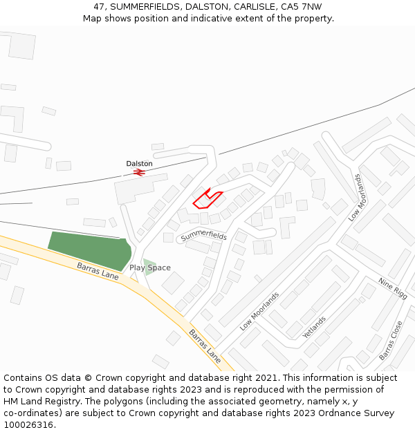 47, SUMMERFIELDS, DALSTON, CARLISLE, CA5 7NW: Location map and indicative extent of plot