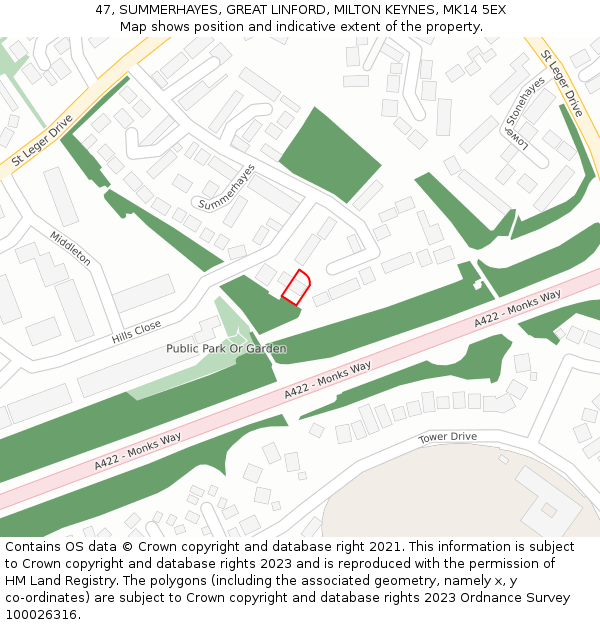 47, SUMMERHAYES, GREAT LINFORD, MILTON KEYNES, MK14 5EX: Location map and indicative extent of plot