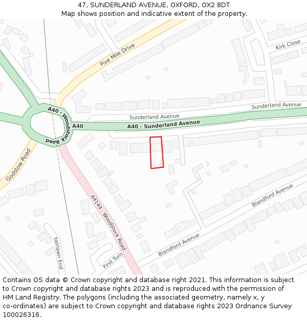 47, SUNDERLAND AVENUE, OXFORD, OX2 8DT: Location map and indicative extent of plot