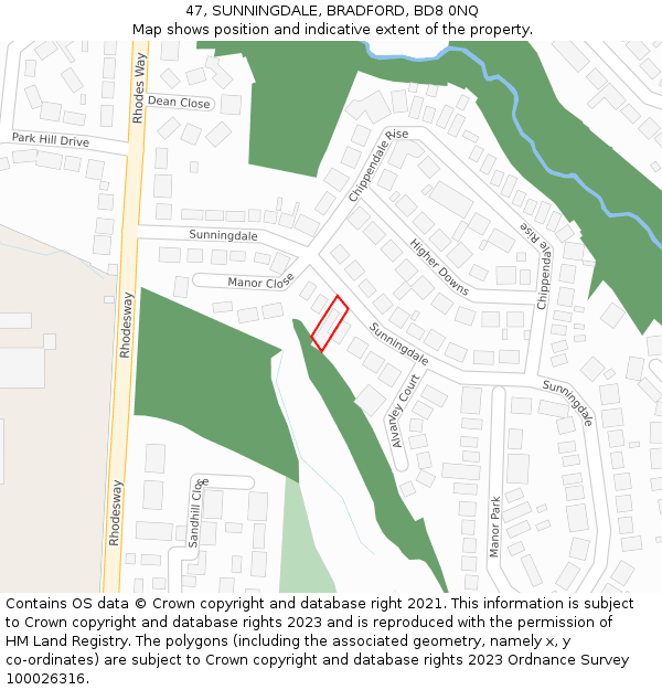 47, SUNNINGDALE, BRADFORD, BD8 0NQ: Location map and indicative extent of plot