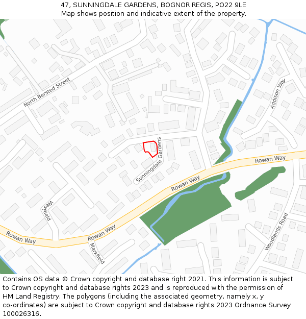 47, SUNNINGDALE GARDENS, BOGNOR REGIS, PO22 9LE: Location map and indicative extent of plot